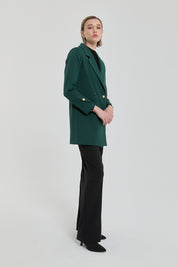 Gold Düğmeli Kruvaze Blazer Ceket - Yeşil