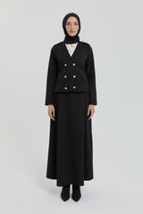 Gold Buttoned Knitted Skirt and Jacket Set - Black