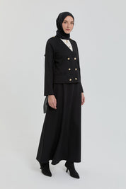 Gold Buttoned Knitted Skirt and Jacket Set - Black