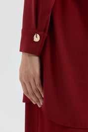 Gold Düğmeli Pantolon Tunik Takım - Bordo