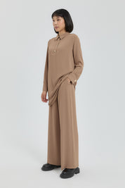 Gold Düğmeli Pantolon Tunik Takım - Camel