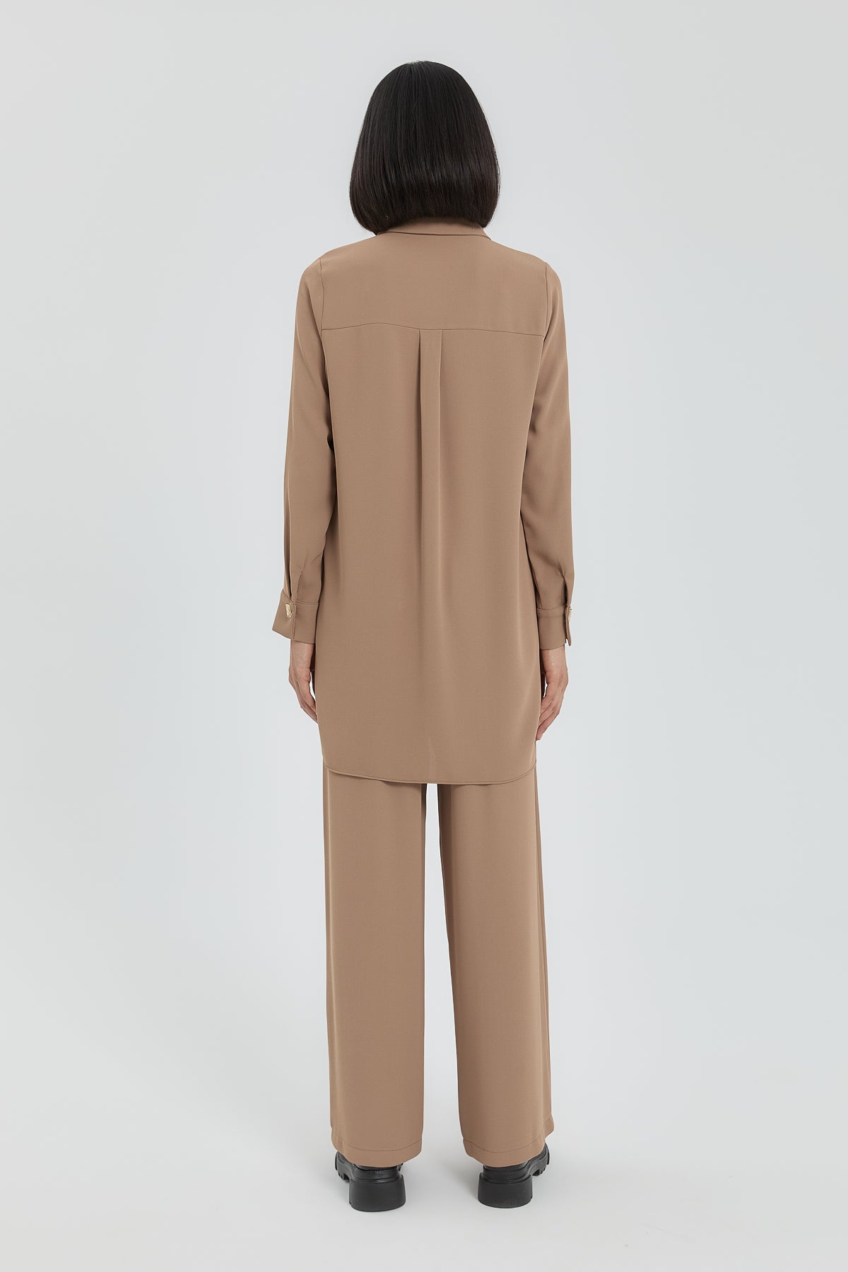 Gold Düğmeli Pantolon Tunik Takım - Camel
