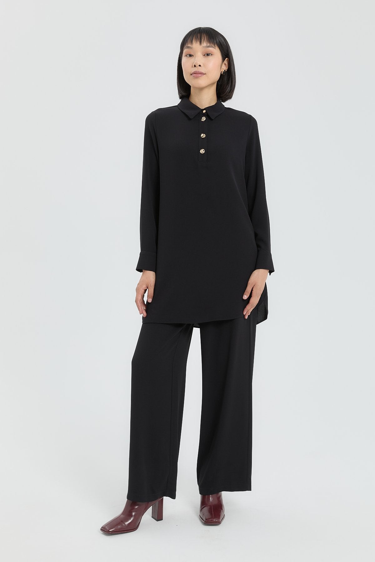 Gold Buttoned Pants and Tunic Set - Black