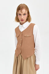 Gold Buttoned Vest - Beige