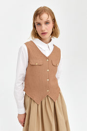 Gold Buttoned Vest - Beige