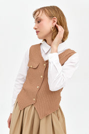 Gold Buttoned Vest - Beige