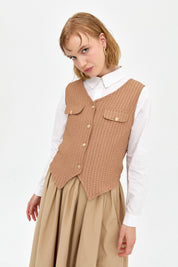 Gold Buttoned Vest - Beige