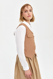 Gold Buttoned Vest - Beige