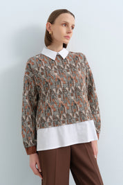 Shirt-Style Knitted Sweatshirt - Light Brown