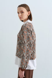 Shirt-Style Knitted Sweatshirt - Light Brown
