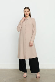 Shirt Collar Basic Tunic - Beige