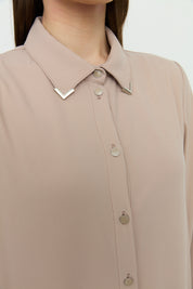 Shirt Collar Basic Tunic - Beige