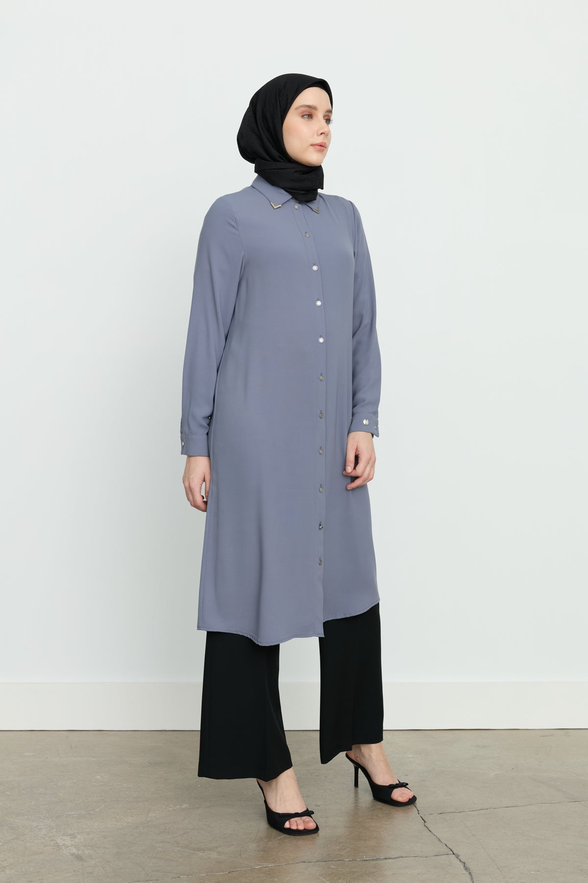 Collared Basic Tunic - Grey