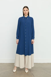 Gömlek Yaka Basic Tunik - İndigo