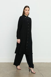 Shirt Collar Basic Tunic - Black