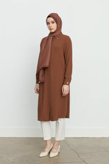 Gömlek Yaka Basic Tunik - Taba