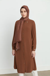 Gömlek Yaka Basic Tunik - Taba