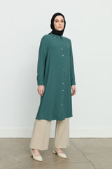 Shirt Collar Basic Tunic - Green