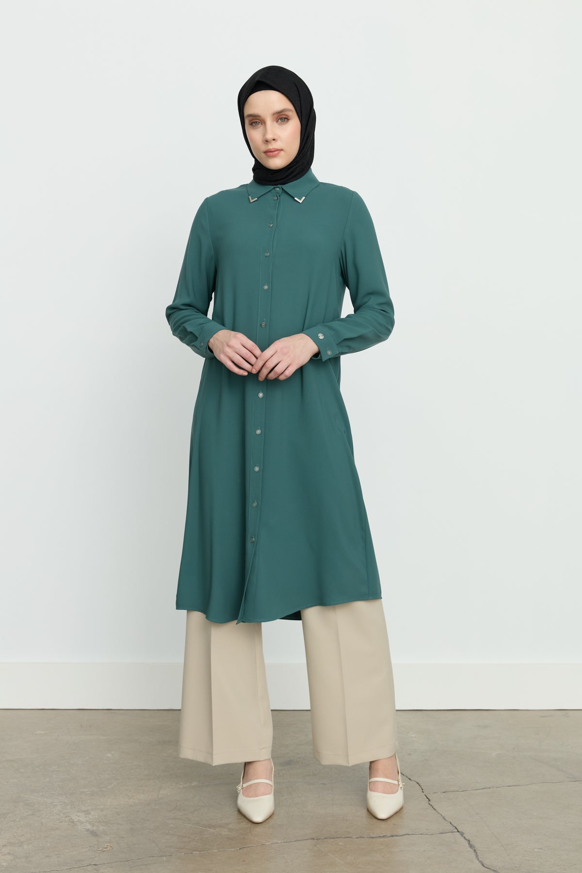 Shirt Collar Basic Tunic - Green