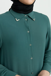 Shirt Collar Basic Tunic - Green