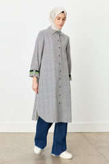 Shirt Collar Striped Linen Tunic - Black