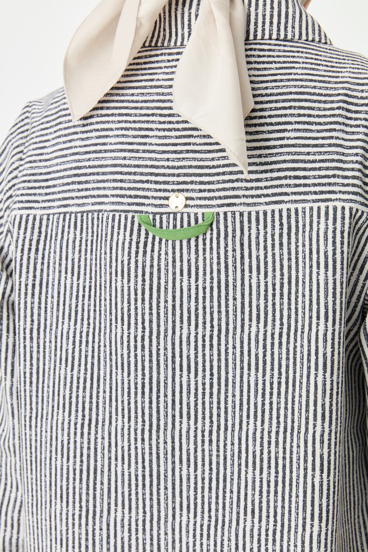 Shirt Collar Striped Linen Tunic - Black
