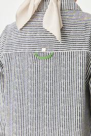 Shirt Collar Striped Linen Tunic - Black