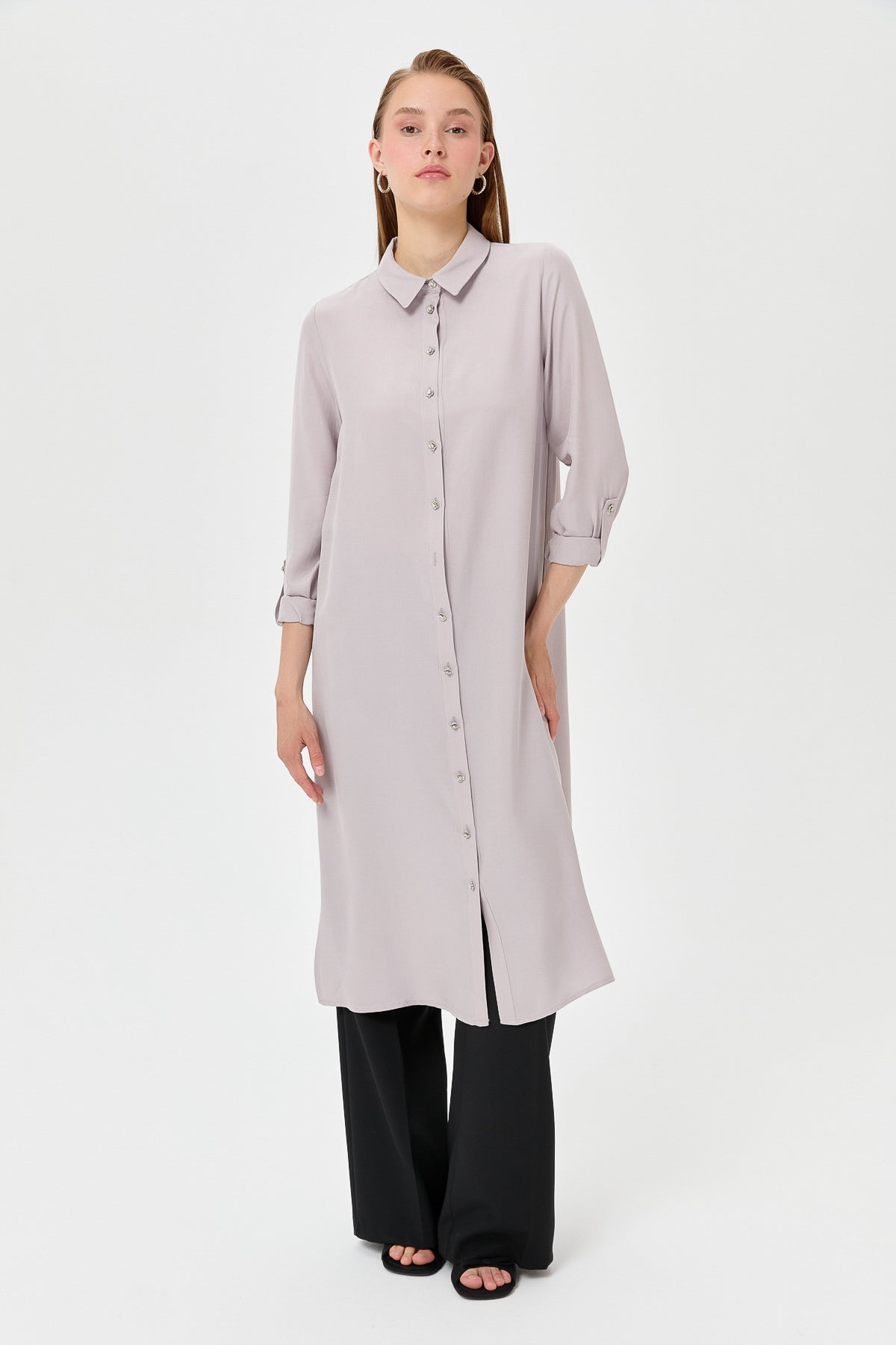 Shirt Collar Cupra Long Tunic - Grey