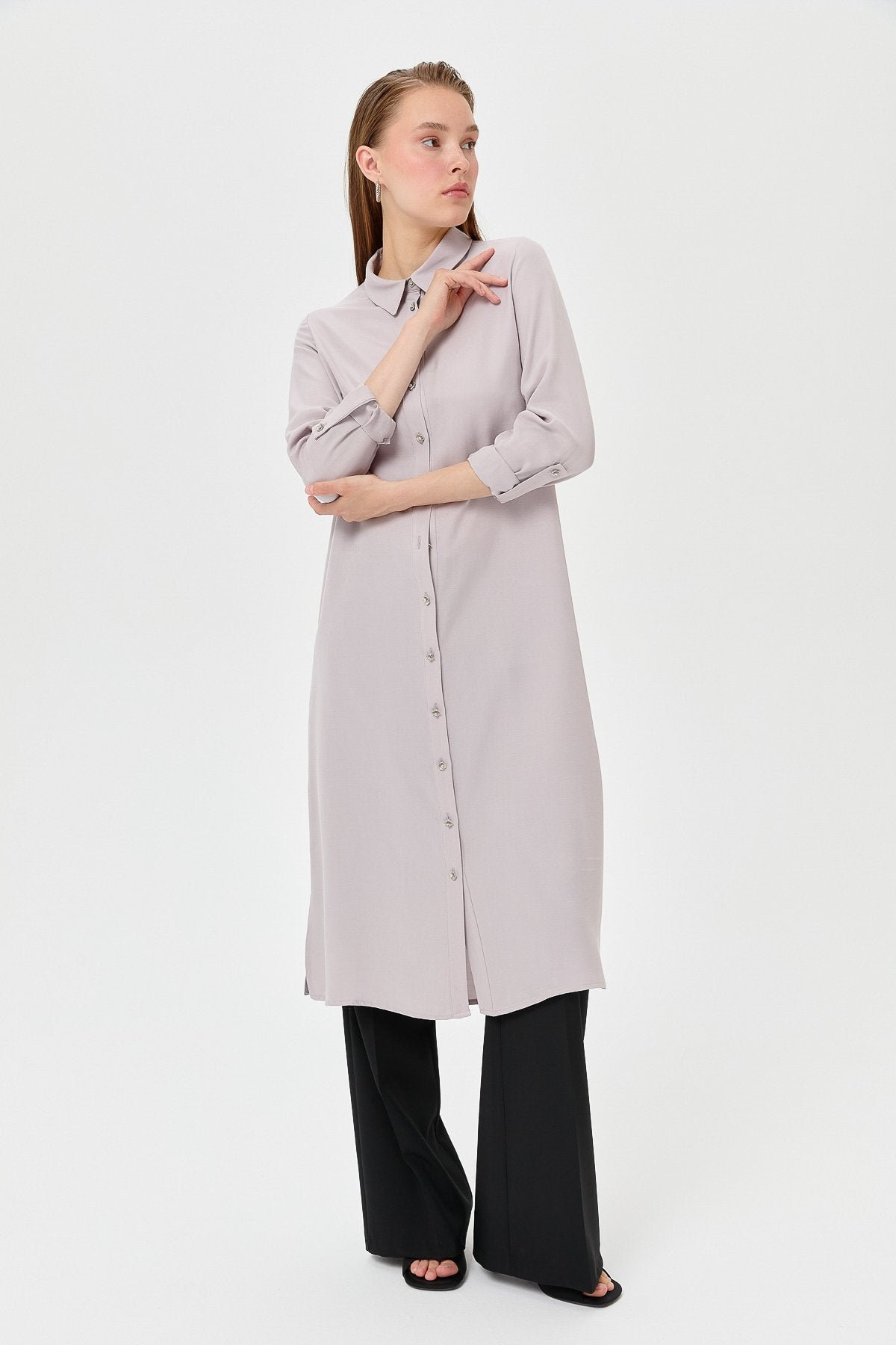 Shirt Collar Cupra Long Tunic - Grey
