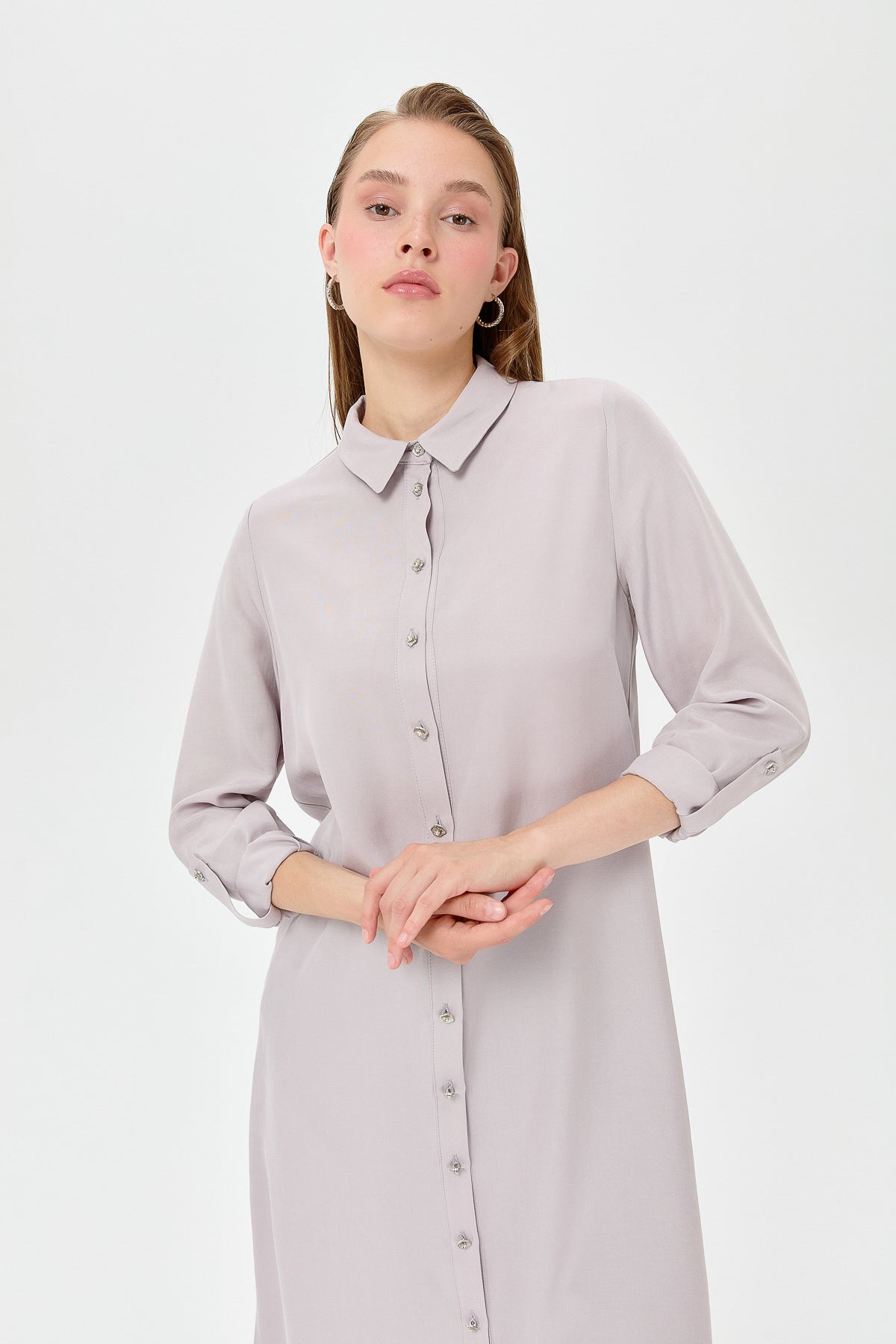 Shirt Collar Cupra Long Tunic - Grey