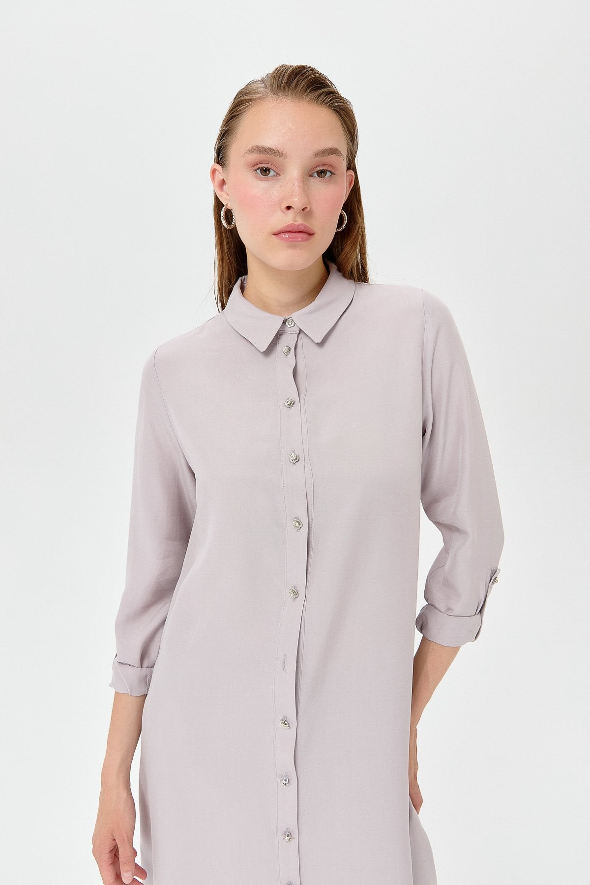 Shirt Collar Cupra Long Tunic - Grey