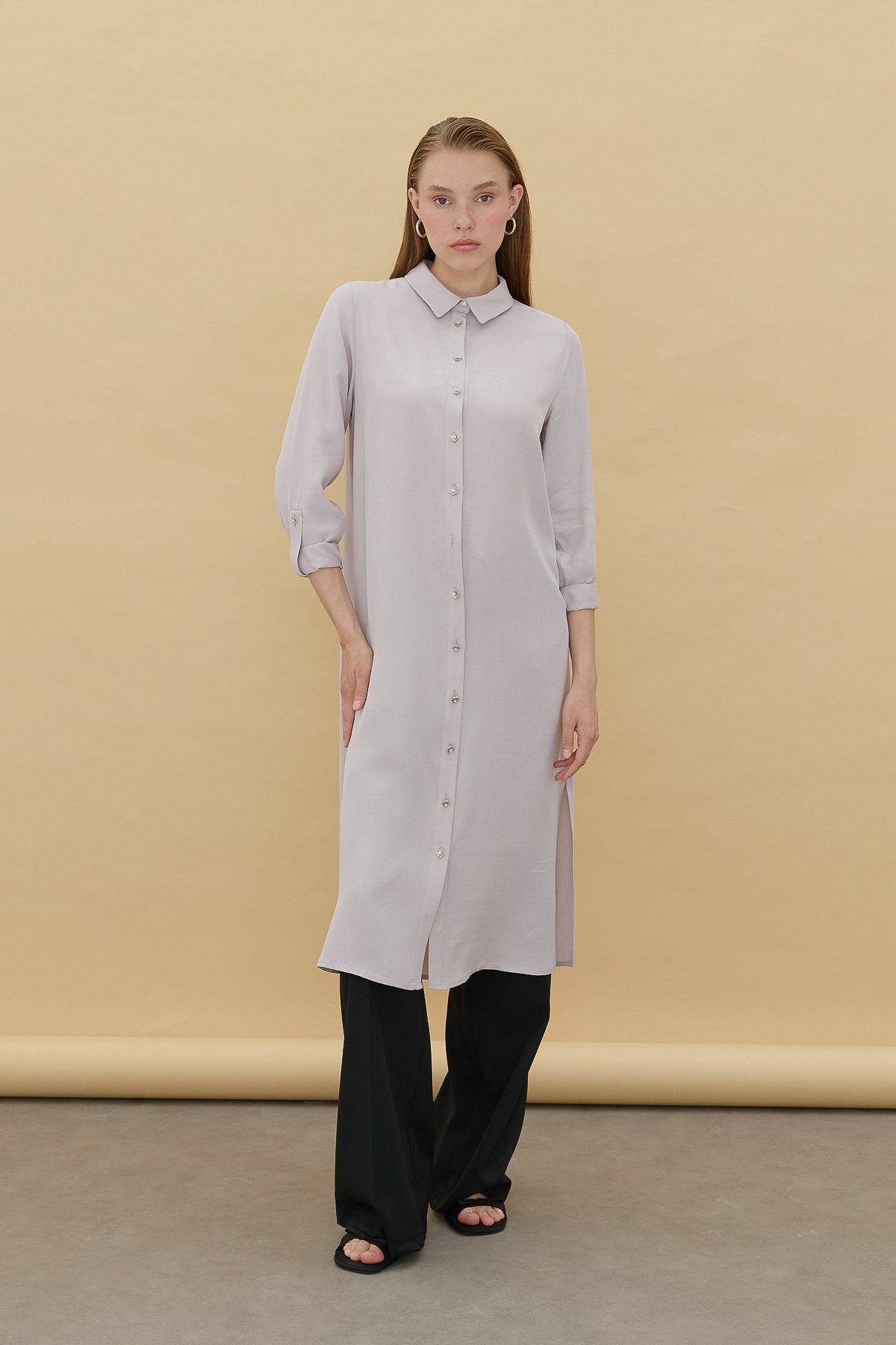 Shirt Collar Cupra Long Tunic - Grey