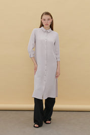 Shirt Collar Cupra Long Tunic - Grey