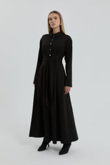 Shirt Collar Dress - Black