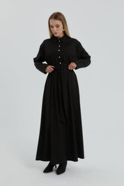Shirt Collar Dress - Black