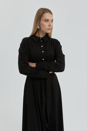 Shirt Collar Dress - Black