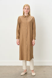 Gömlek Yaka Jakar Tencel Karışım Tunik - Camel