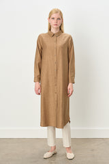 Gömlek Yaka Jakar Tencel Karışım Tunik - Camel
