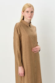 Gömlek Yaka Jakar Tencel Karışım Tunik - Camel