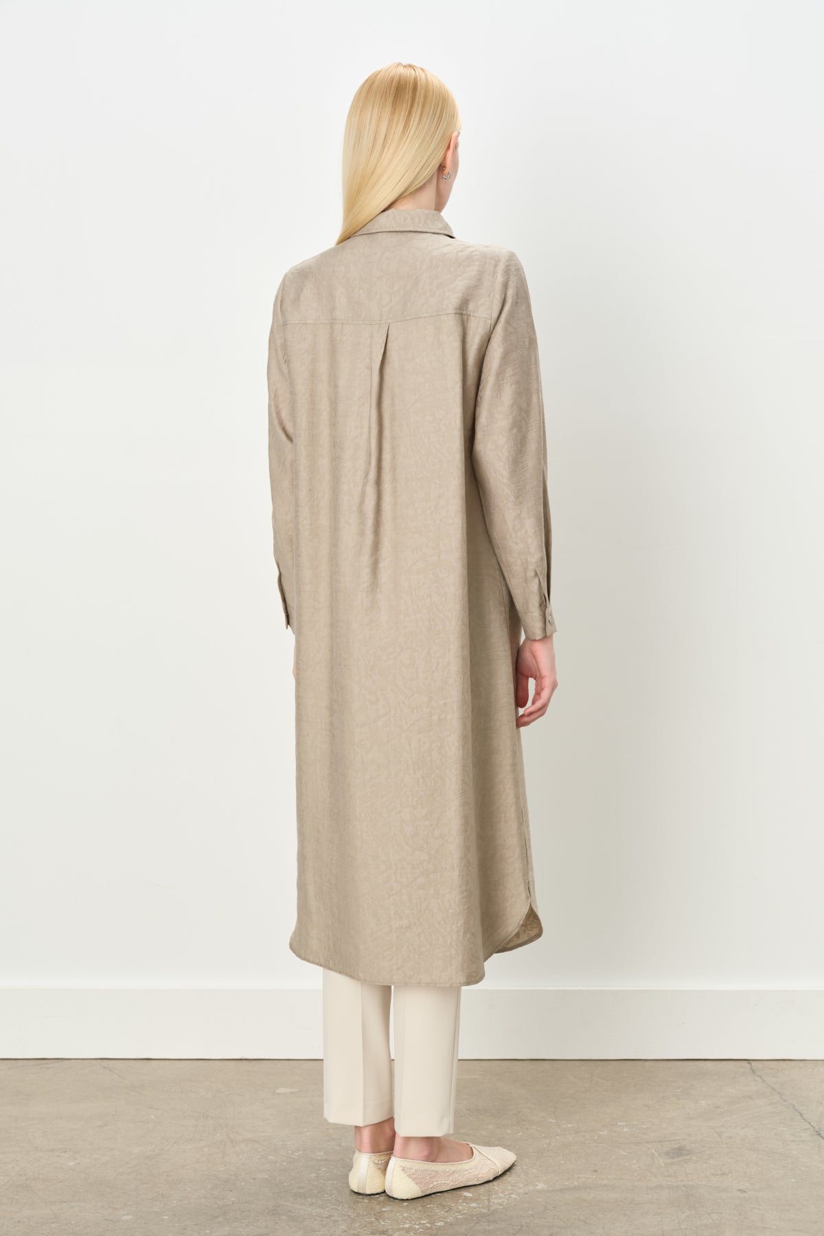 Shirt Collar Jacquard Tencel Blend Tunic - Stone
