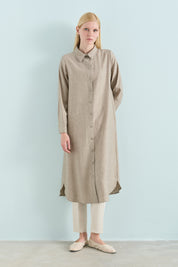 Shirt Collar Jacquard Tencel Blend Tunic - Stone