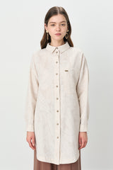 Shirt Collar Linen Tunic - Beige