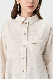 Shirt Collar Linen Tunic - Beige