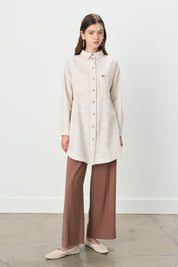 Shirt Collar Linen Tunic - Beige