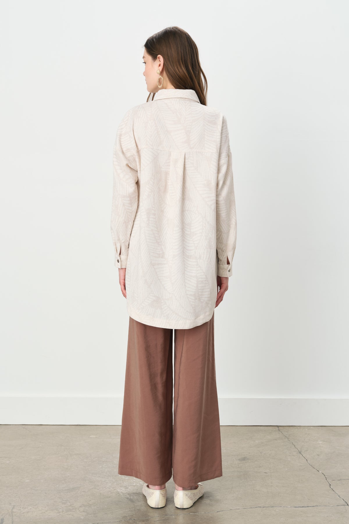 Shirt Collar Linen Tunic - Beige