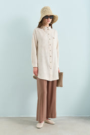 Shirt Collar Linen Tunic - Beige