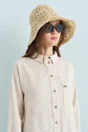 Shirt Collar Linen Tunic - Beige
