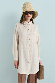 Shirt Collar Linen Tunic - Beige