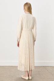 Shirt Collar Belted Lace Dress - Ecru
