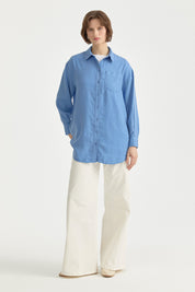 Gömlek Yaka Lyocell Basic Tunik - İndigo